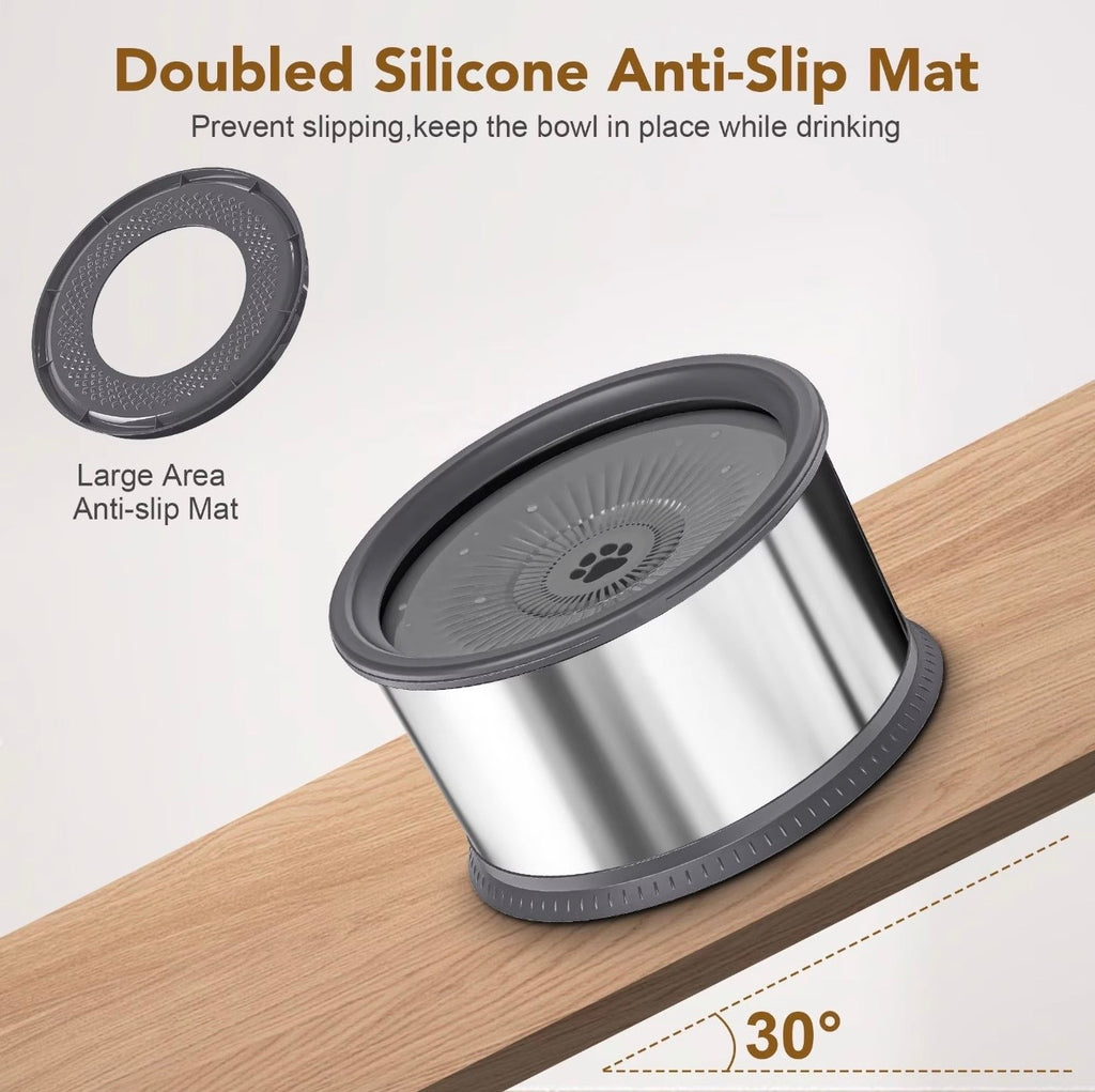 No Spill Slow Drinking Dog Water Bowl 6.5L Large Capacity Stainless Steel Water Bowl with Anti Slip Mat for Large Dogs