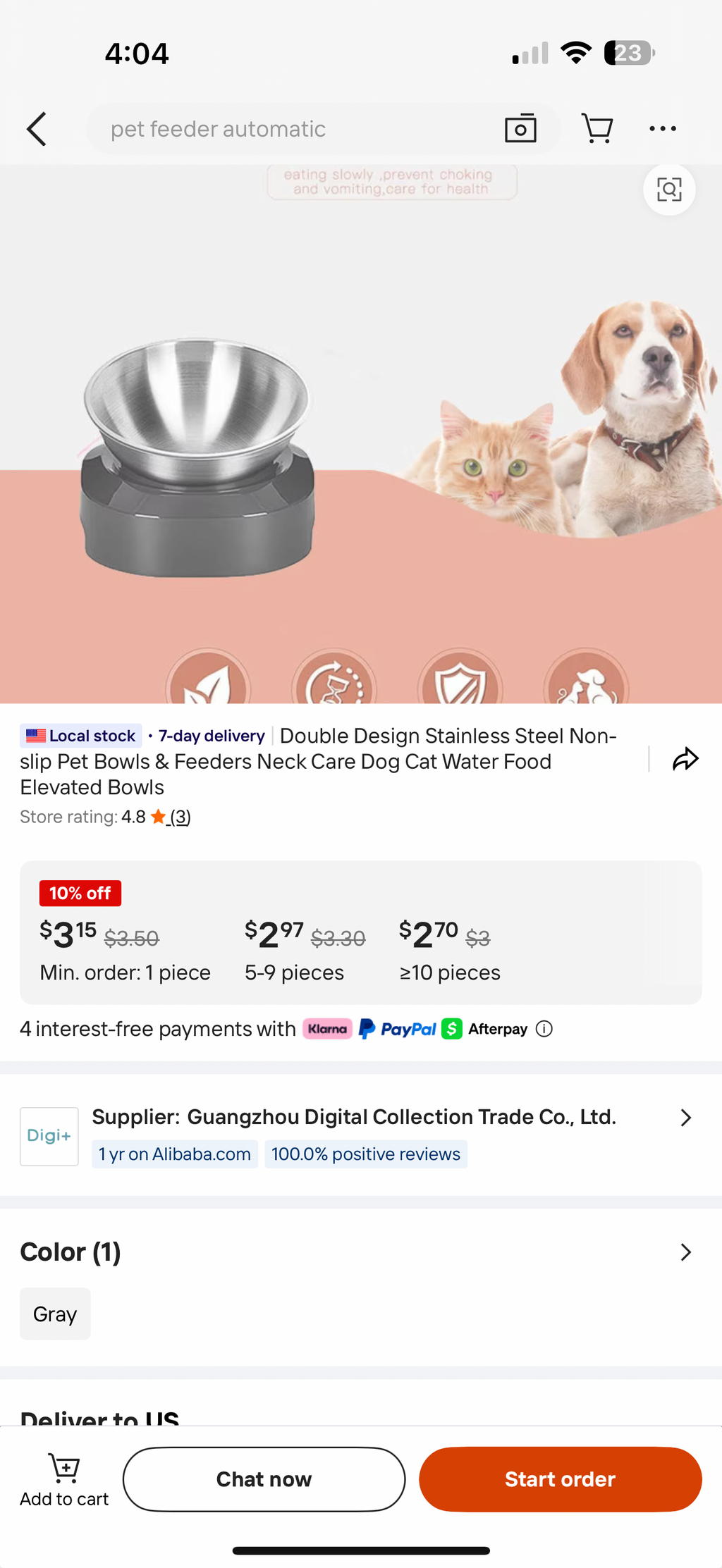 Double Design Stainless Steel Non-
slip Pet Bowls & Feeders Neck Care Dog Cat Water Food
Elevated Bowls