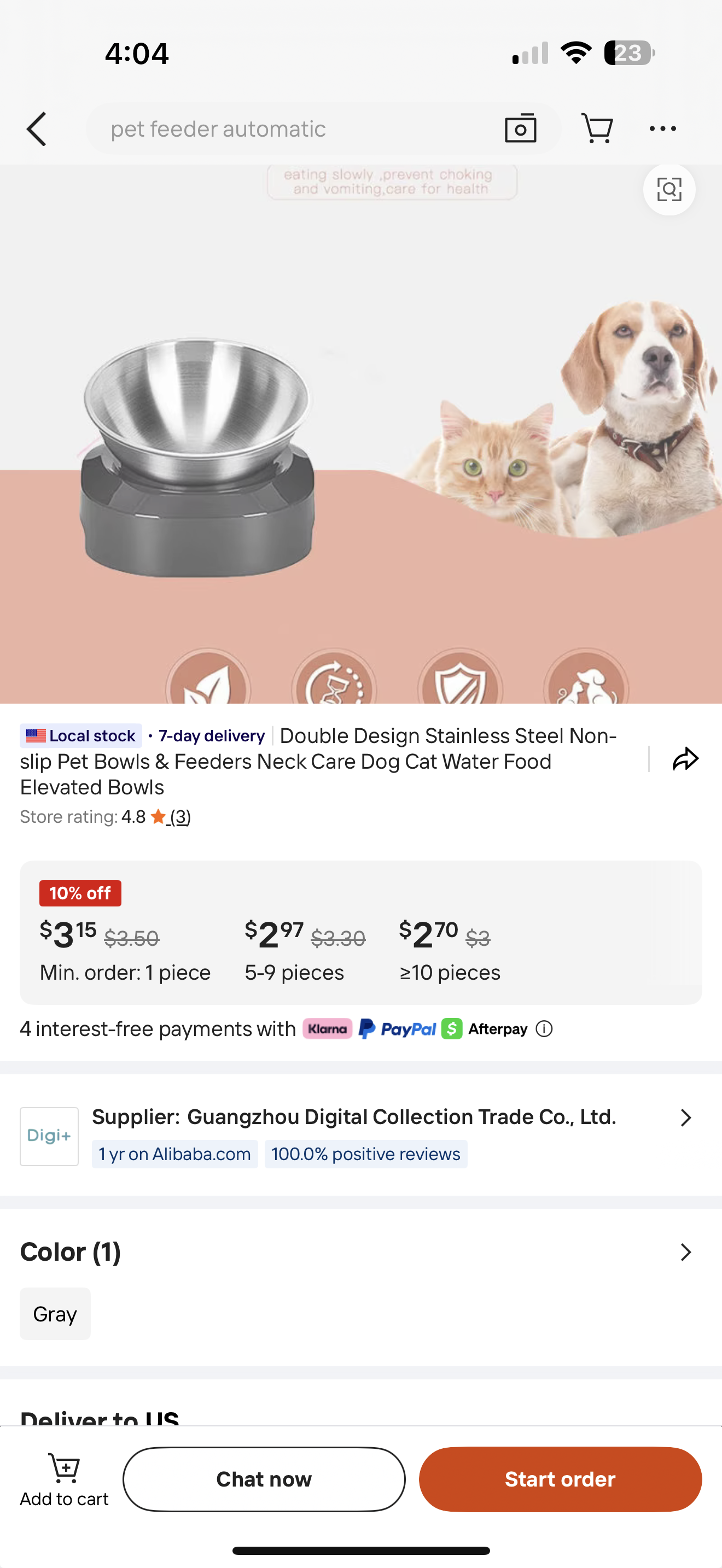 Double Design Stainless Steel Non-
slip Pet Bowls & Feeders Neck Care Dog Cat Water Food
Elevated Bowls