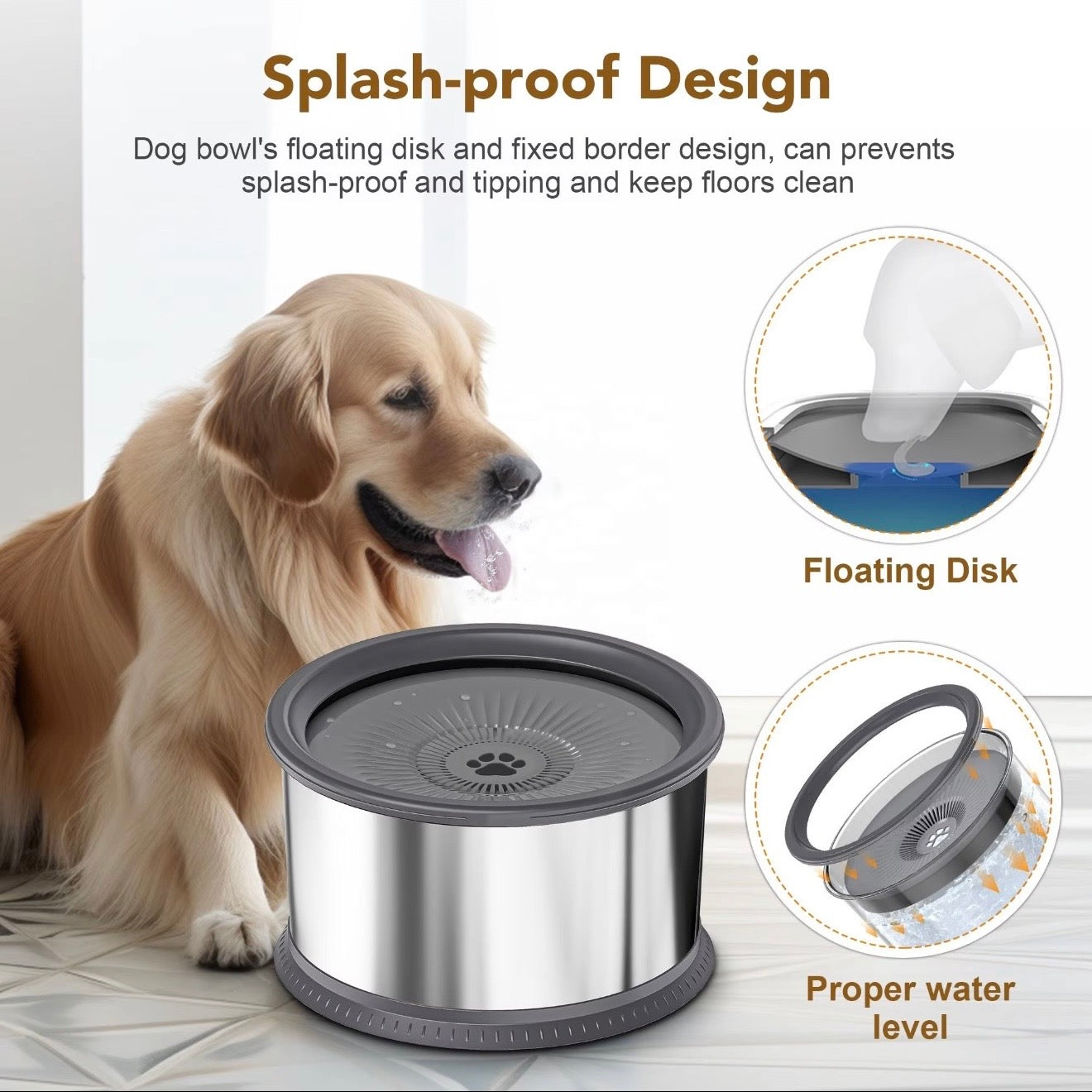 No Spill Slow Drinking Dog Water Bowl 6.5L Large Capacity Stainless Steel Water Bowl with Anti Slip Mat for Large Dogs